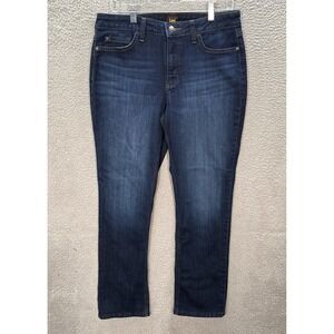 Lee Jeans Womens 12 Medium Blue Mid Rise Straight Stretch Distressed Casual